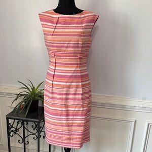 Calvin Klein Pink Orange Striped Sherbet Preppy Sleeveless Midi Dress 4